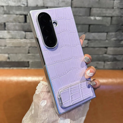 Luxury Crocodile Pattern Leather Case For Samsung ZFold 7 6 5 4 3 5G Mirror Fold Satnd Holder Shockpoof Protection Bumper Cover