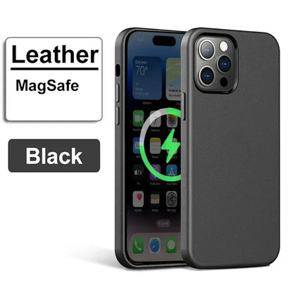 Luxury MagSafe Case for Apple iPhone 16 Pro Max 13 12 14 15 Plus PU Leather Official Style MacSafe Magnetic i Phone Cover Etui