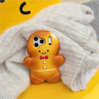 3D Cute Christmas Gingerbread Man Suitable for iPhone Phone Case 17 17 Pro Max 12 13 15 16 Pro Max Soft Silicone Back Cover