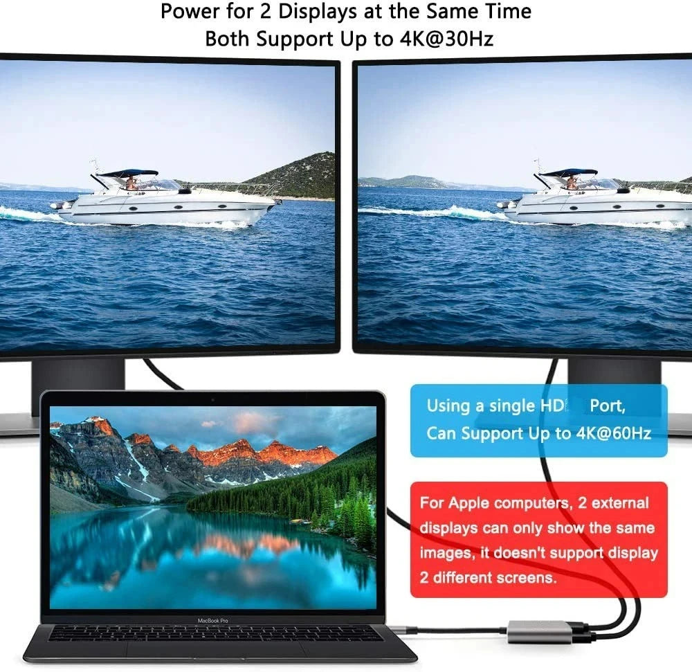 4k Display Usb C Thunderbolt3 Dual HdTV Extend 2 Monitors Usb 3.0 Hub Type-C Dock Pd Fast Charging For Macbook Pro Air