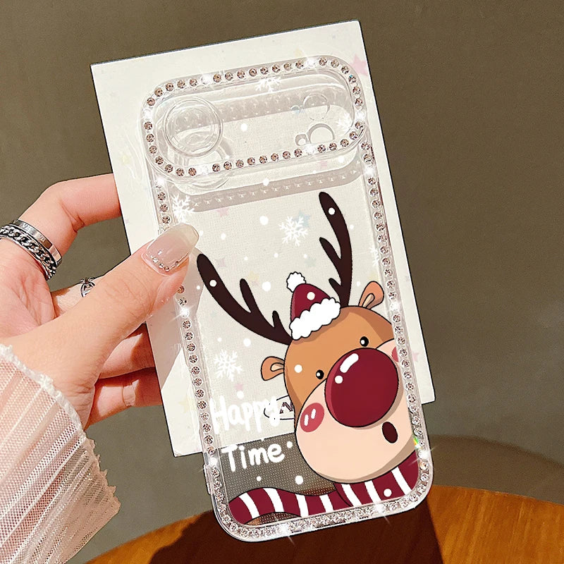 For iPhone 17 Pro Max Case Christmas Elk Santa Claus Diamond Cover For iPhone 13 14 15 12 11 16e 17 Air Funda iPhone 16 Pro Max