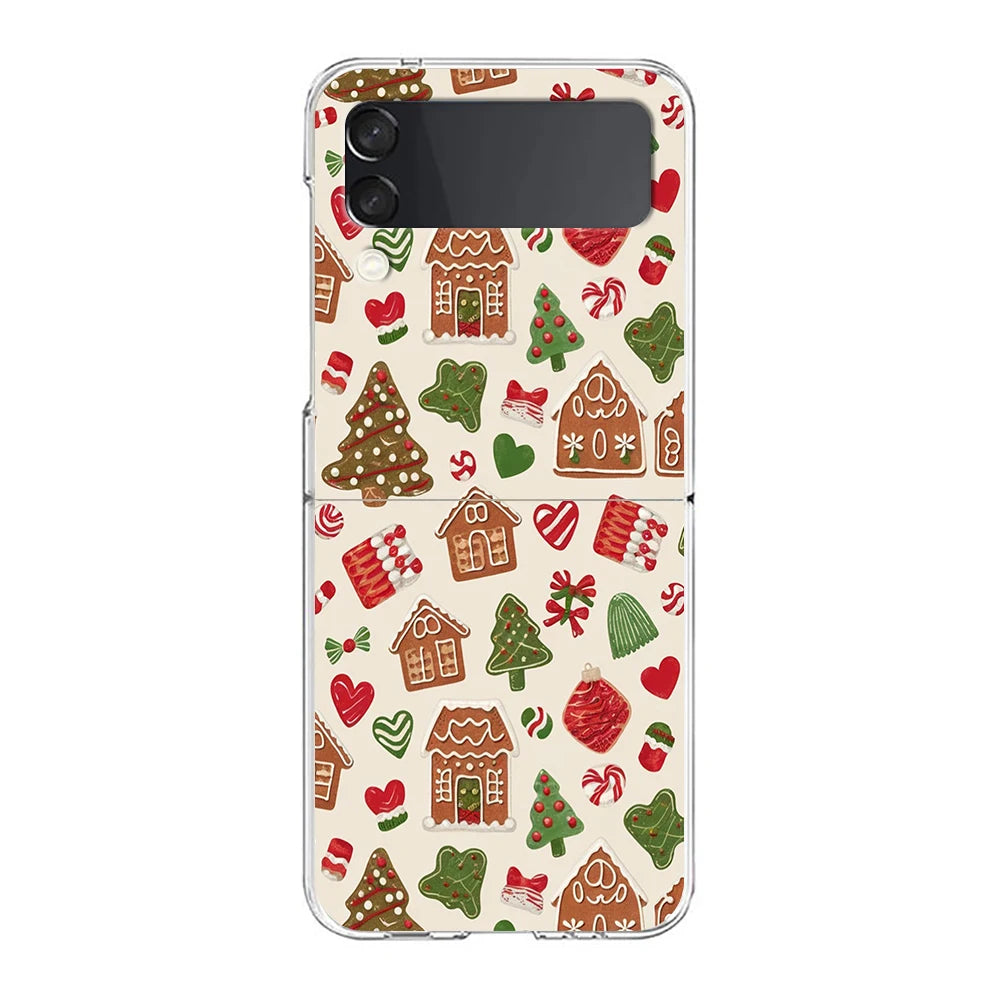Merry Christmas Pattern Phone Case For Samsung Galaxy Z Flip 6 ZFlip 5 7 Hard Transparent Cover for Samsung ZFlip4 ZFlip3 Shell