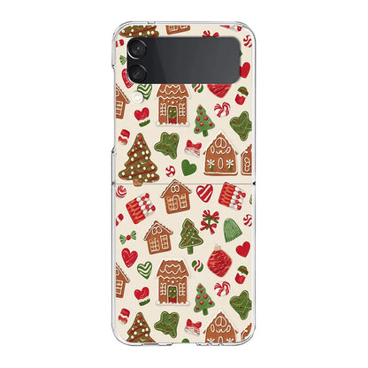 Merry Christmas Pattern Phone Case For Samsung Galaxy Z Flip 6 ZFlip 5 7 Hard Transparent Cover for Samsung ZFlip4 ZFlip3 Shell