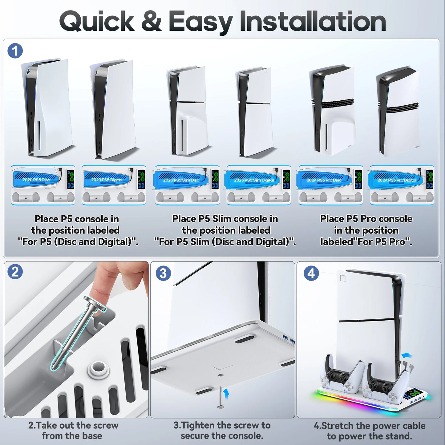 Game Stand For Sony PS5 Console Playstation Play Stations PS 5 Slim Pro Support Base Holder Cooler Fan RGB Gaming Accessories
