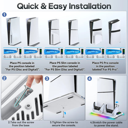 Game Stand For Sony PS5 Console Playstation Play Stations PS 5 Slim Pro Support Base Holder Cooler Fan RGB Gaming Accessories