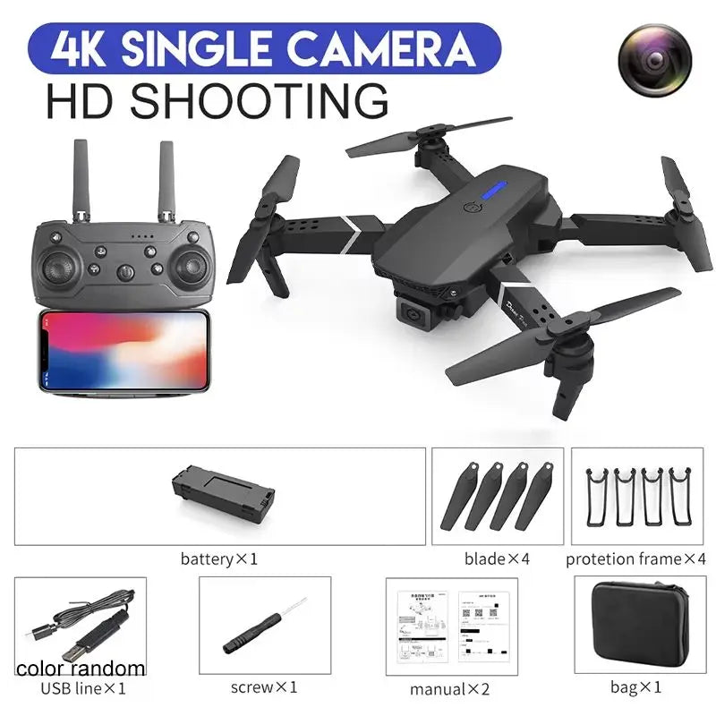 E99Pro HD Drone. 4K dual WiFi FPV, obstacle avoidance. Professional quadcopter for aerial photography.