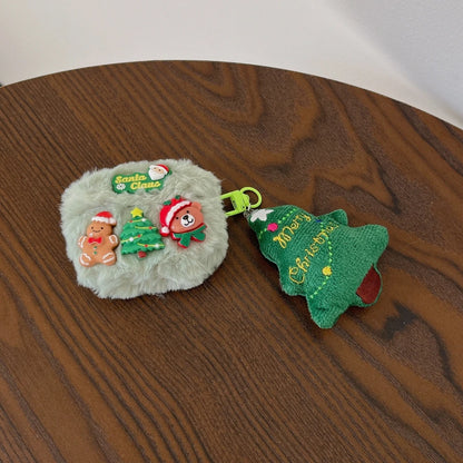 Cute 3D Xmas Cartoon Plush Earphone Case for AirPods 4 3 Pro 2 1, Merry Christmas Tree Pendant Bear Santa Claus Protective Cover