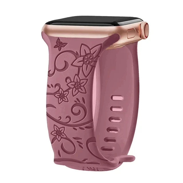 Engraved Band for Apple Watch Strap 46mm 44mm 42mm 41mm 40 45mm Ultra 3 2 49mm Floral Bracelet Iwatch Series 11 10 9 8 7 SE 6 5