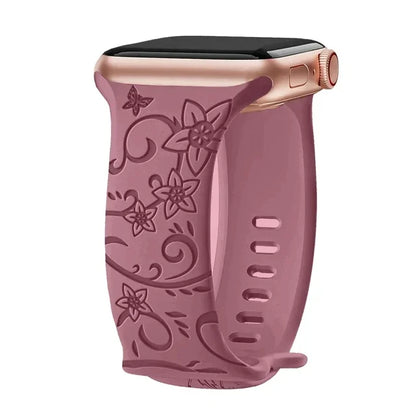 Engraved Band for Apple Watch Strap 46mm 44mm 42mm 41mm 40 45mm Ultra 3 2 49mm Floral Bracelet Iwatch Series 11 10 9 8 7 SE 6 5