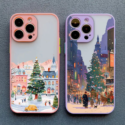 Ins Cartoon Christmas Style Phone Case For iPhone 17 16 Pro Max 15 14 13 12 11 Pro Max XR XS X 16 Plus Streetscape Phone Covers