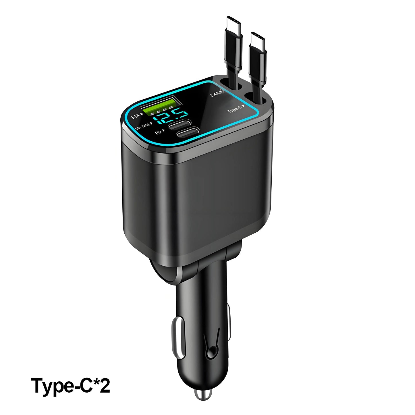 5 in 1 Retractable Car Charger with USB C Cable Roof Starlight Car Charger Adapter Compatible for iPhone Huawei Samsung