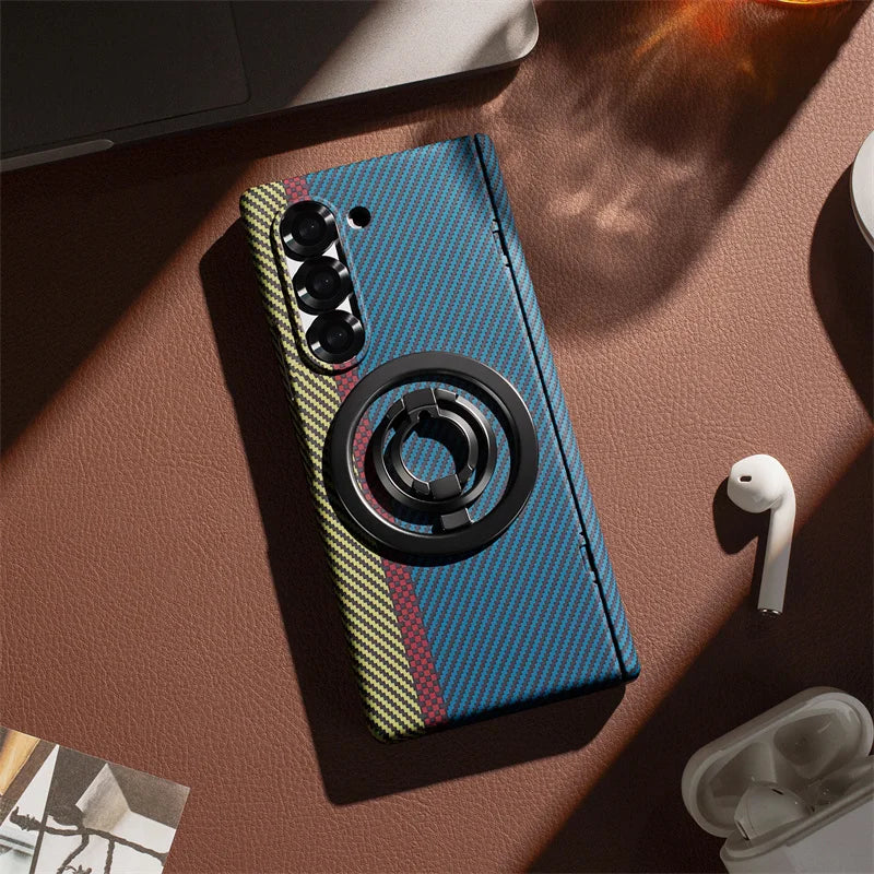 For Samsung Galaxy Z Fold 6 5 4 3 360 Full Protection Screen Glass Hinge Bracket Case for Z Fold7 Carbon Fiber Protective Cover