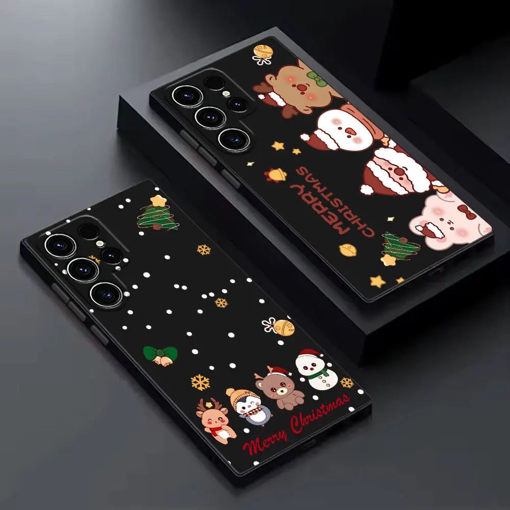 Cute Christmas Elk Snowman Phone Case For Samsung Galaxy S25 FE Cases S25 S24 S23 S21 Ultra S20 S24 FE S22 Plus Note 20 10 Cover