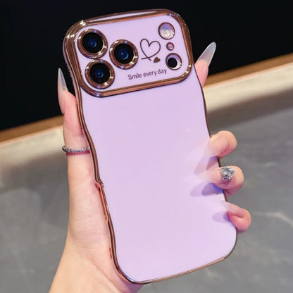 Luxury Plating Love Heart Wavy Border Phone Case For iPhone 17 16 15 14 13 12 11 Pro Max Plus 16E Air Shockproof Bumper Cover