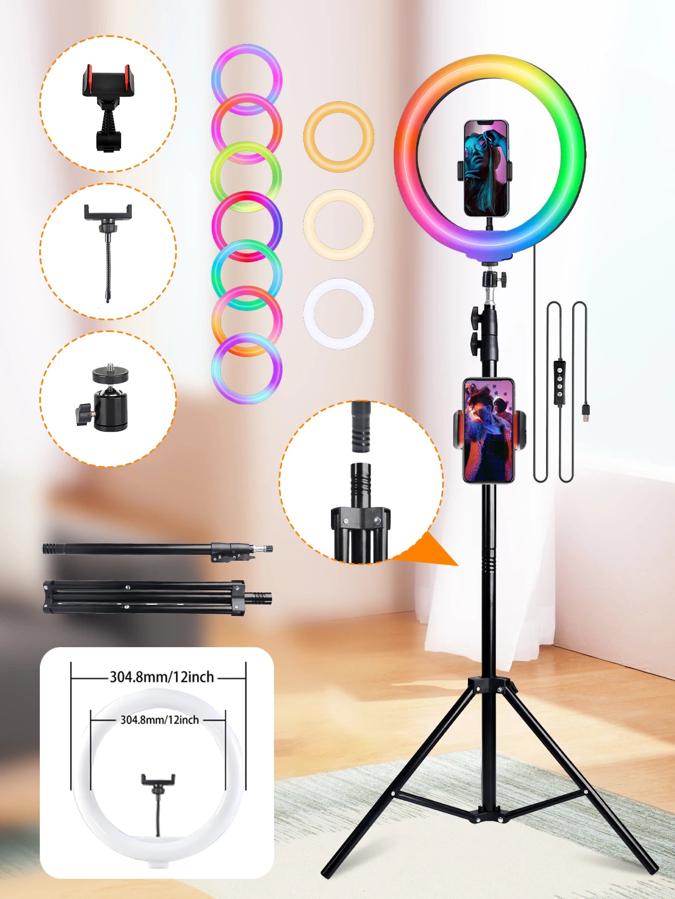 10Inch LED Ring Light, Two Section Adjustable 160cm Tripod, Portable Fill Light for Live Streaming, Photo Selfies, Video Record