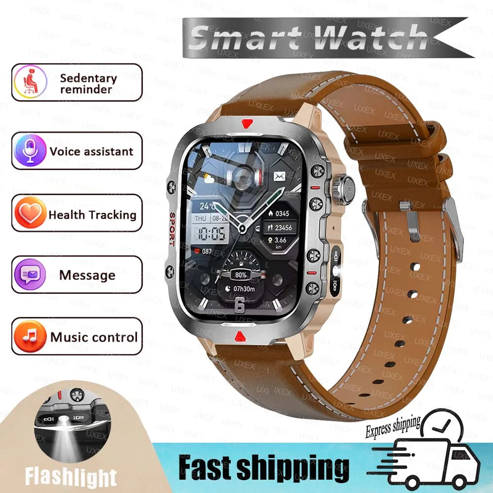 Military 2026 Sports Smartwatch Men 2.01 inch HD LED Flashlight Christmas Gift Screen Bluetooth Talking Multifunction Smartwatch