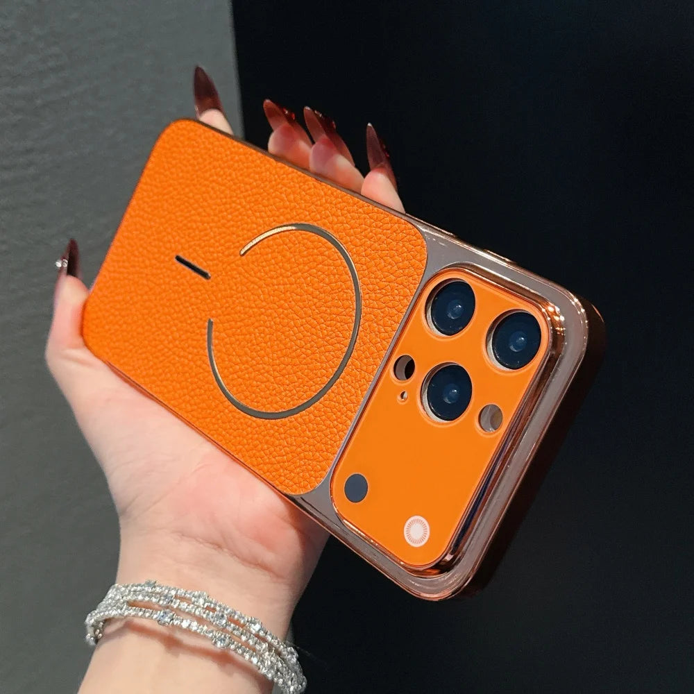 Luxury Litchi PU Leather Magnetic Phone Case for iPhone 17 ProMax Air 16 15 14 13 Pro Max Plus Large Window Creative Lens Cover