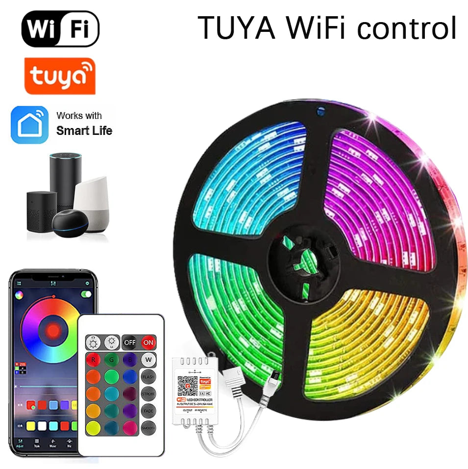 WiFi LED Strip Light Tuya Smart Life Flexible Light Lamp USB Desktop Screen TV BackLight Diode Tape Support Alexa Google