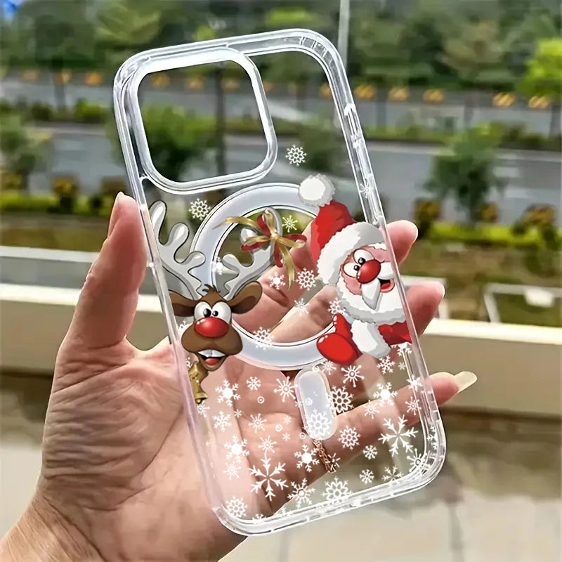 Magnetic Christmas Santa Reindeer Phone Case for For iPhone 17 Air 16 15 14 13 12 11 Pro 16E 17Air XR 7 8 Plus Acrylic Cover