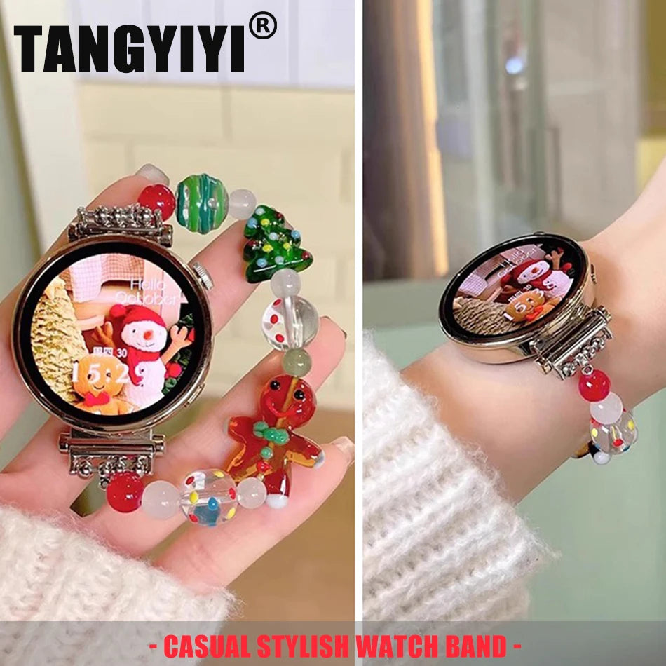 18/20/22MM Watch Band For Samsung Galaxy Watch 8/7/4 6 Classic 5 Pro Christmas Bead Elastic Strap For Amazfit Bip/GTS GT2 Huawei