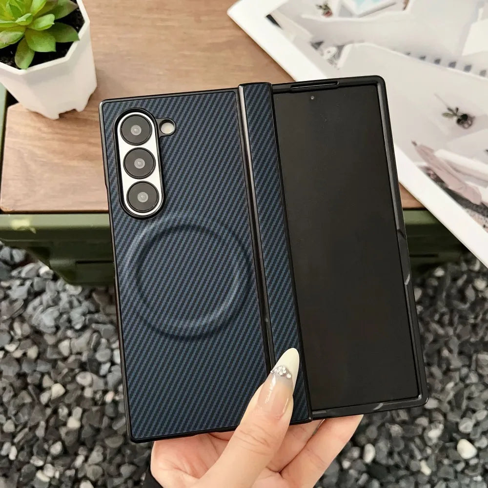 Premium Fiber Pattern Matte Phone Cases for Samsung Galaxy Z Fold 7 6 5 4 Shockproof Magnetic Wireless Charge Protective Cover