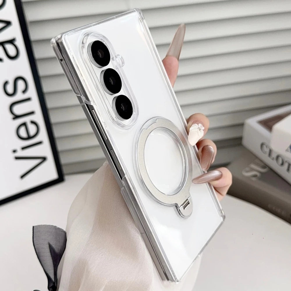 360 Rotating Bracket Clear For Magsafe Case For Samsung Galaxy Z Fold 7 6 5 4 Holder Wireless Charging Shockproof Bumper Cover