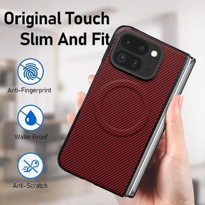 Magnetic Case for Google Pixel 10 9 Pro Fold Leather Carbon Fiber Texture Cover for Mag-safe Wireless Chagre Shell Phone Fundas