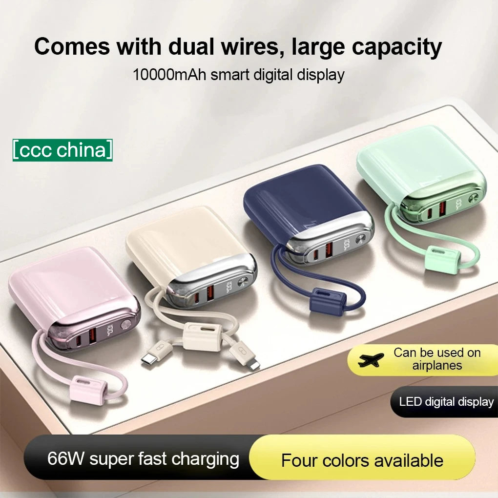 CCC 20000mAh Mini Power Bank 66W Super Fast Charging Built-in USB-C Cable PD3.0/QC3.0 Certified Portable Charger Travel-Friendly