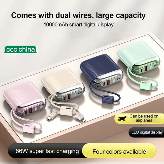 CCC 20000mAh Mini Power Bank 66W Super Fast Charging Built-in USB-C Cable PD3.0/QC3.0 Certified Portable Charger Travel-Friendly