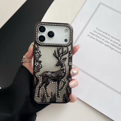 3D Deer Diamond Phone Case For iPhone 17 16 15 14 13 12 Pro Max 17pro Air Shiny Glitter Electroplated TPU Shockproof Soft Cover
