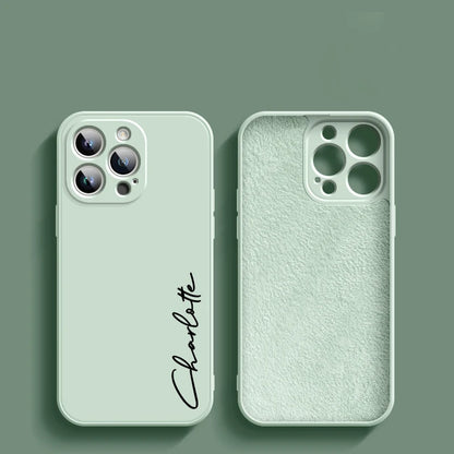 Luxury Liquid Silicone Soft Full Cover 15 14 13 Pro Max Personalized Customized DIY Name Case For iPhone 15 14 13 12 11 Pro Max - covers4phones