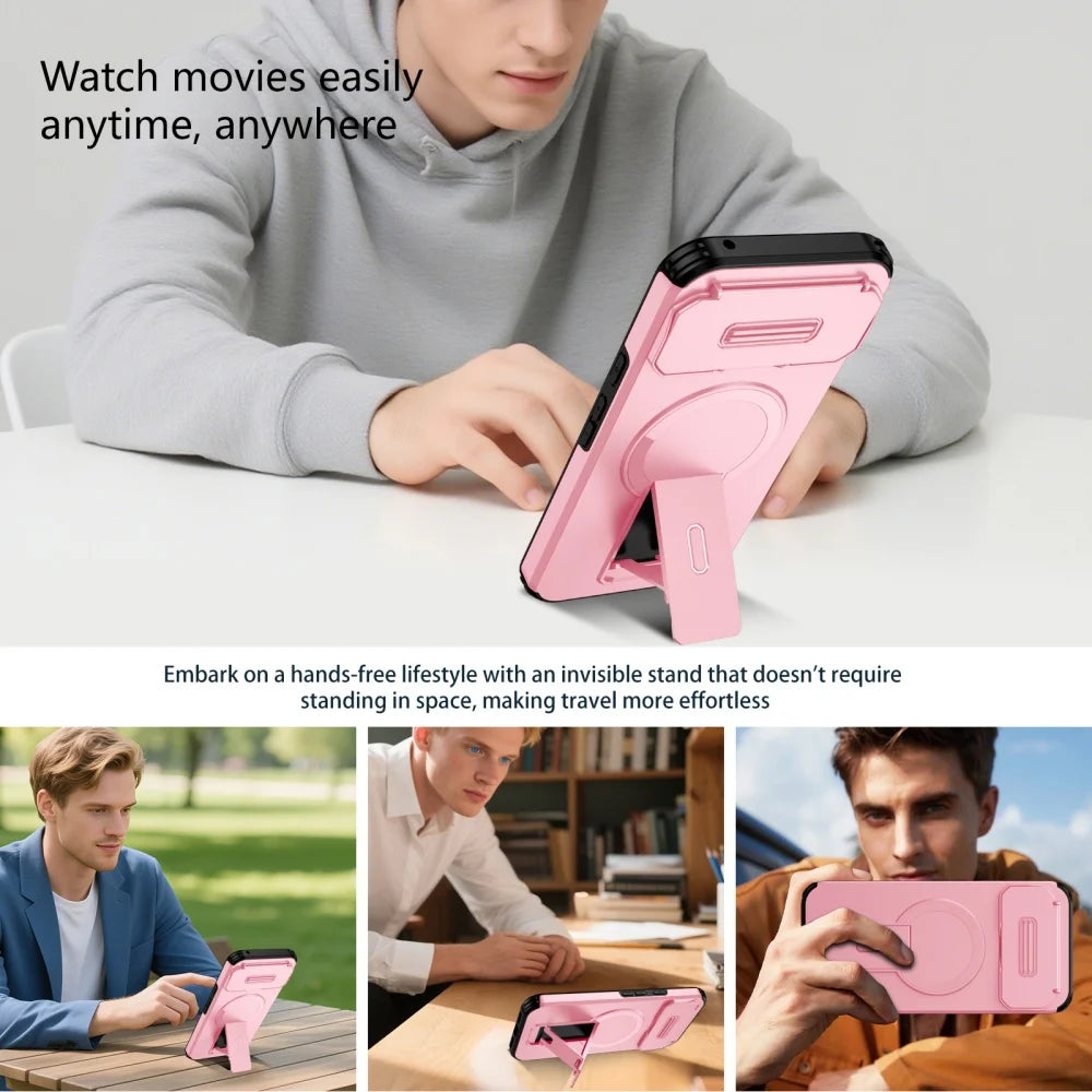 For Magnetic Magsafe Fold Stand Case For Google Pixel 9 10 pro XL 9A Military Armor Slide Flip Camera Protection Phone Cover