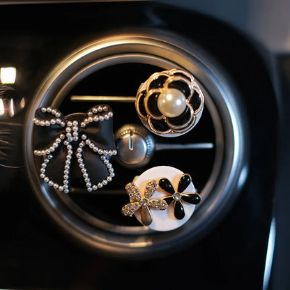 1 set Diamond Bow Flower Air Freshener Car Outlet Aromatherapy Clip Car Perfume Solid Diffuser Decoration Clips Auto Accessories