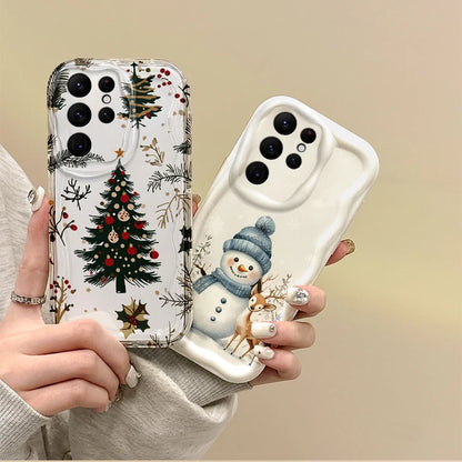 Cute Christmas Tree Snowman Phone Case For Samsung Galaxy S25 S24 S23 S22 Ultra Plus S21 FE A73 A72 A55 A54 Soft Silicone Cover