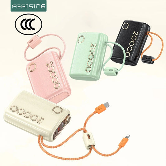 20000mAh 66W Fast Charging Power Bank Built in Cable Hanging Portable Large Capacity