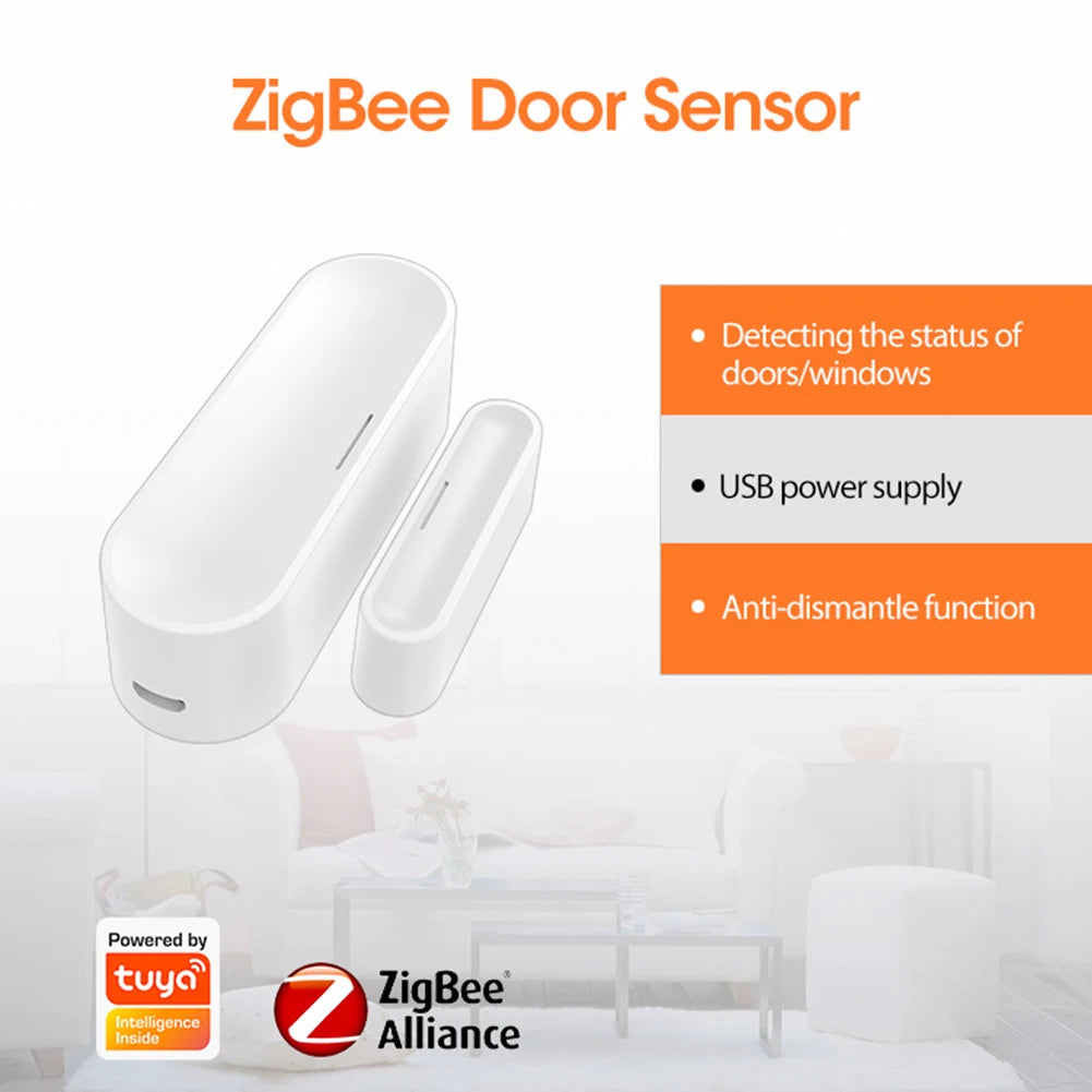 Tuya APP Door Sensor USB Powered ZigBee Smart Door Sensor Security Protection Door Window Sensor 2.4GHz Wireless for Home Office