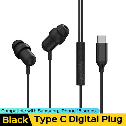 VAORLO 3.5MM AUX /Type C Digital Chip Wired Sleeping Earphones With Microphone Wire Control In Ear Headset For Samsung iPhone 15