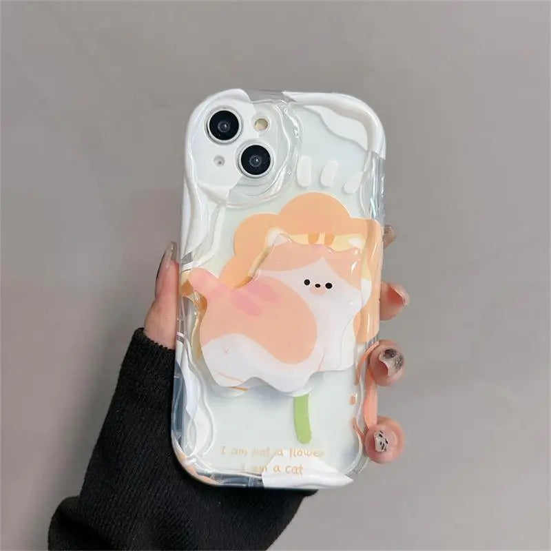 Color Smile Flower Grip Holder Wave Phone Case for Iphone 16 Pro Max 11 12 13 14 15 Pro Max 6 6S 7 8 Plus XR 13 Mini Soft Cover