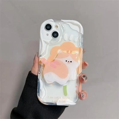 Color Smile Flower Grip Holder Wave Phone Case for Iphone 16 Pro Max 11 12 13 14 15 Pro Max 6 6S 7 8 Plus XR 13 Mini Soft Cover