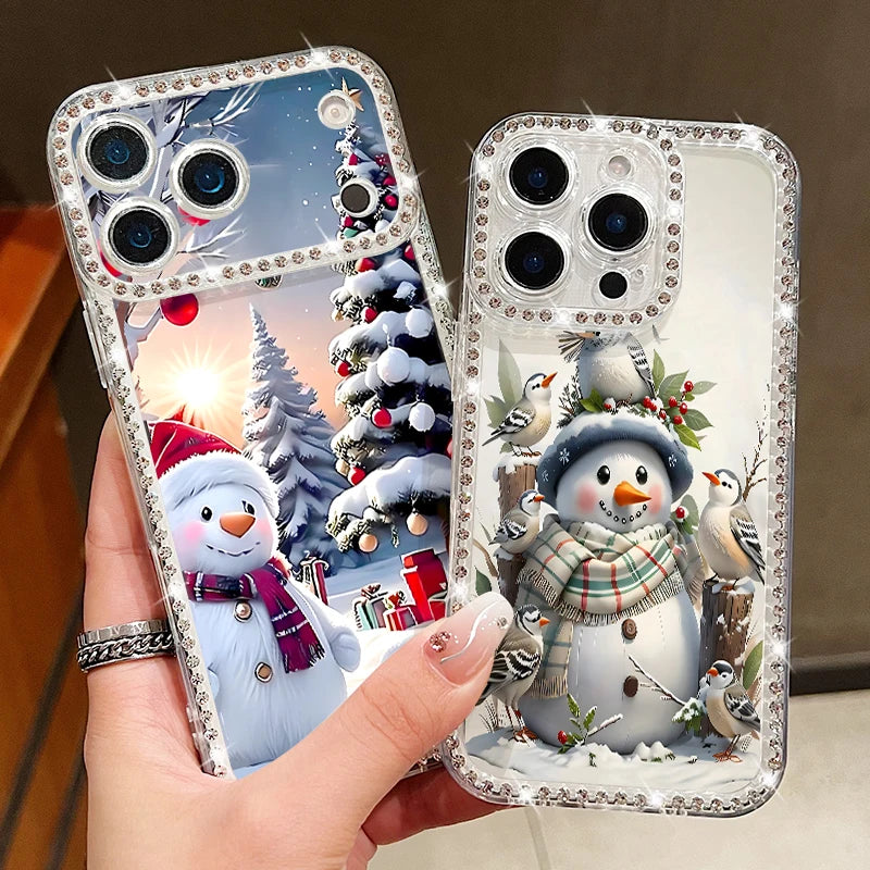For iPhone 17 Pro Max Case Christmas Elk Santa Claus Diamond Cover For iPhone 13 14 15 12 11 16e 17 Air Funda iPhone 16 Pro Max