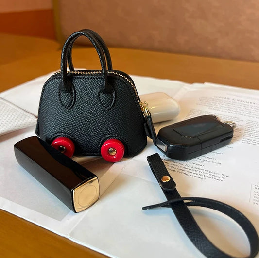 Car Styling Mini Bag Earphone Case For Airpods 4 Case 1 2 3 Pro Soft Leather Storage Bag With Lanyard For Car key Lipstick