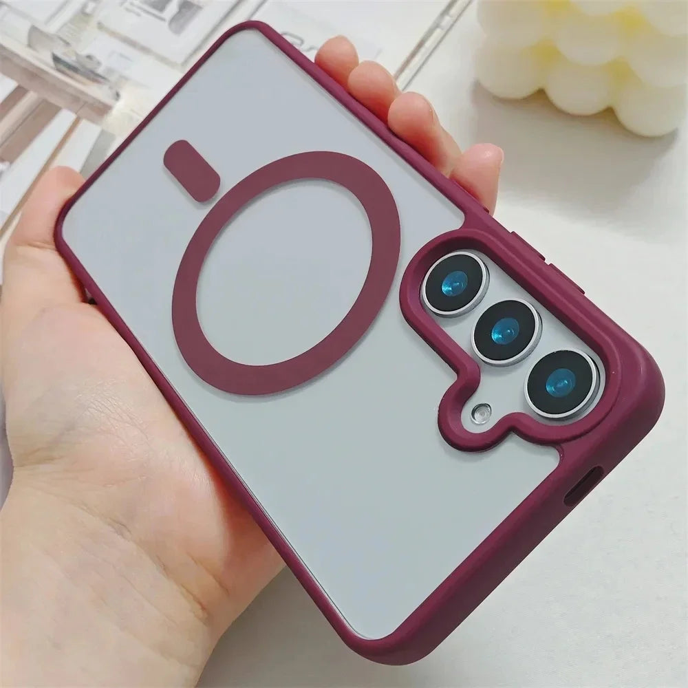 New Frosted Magnetic Case For Samsung Galaxy S25 Edge S25 S24 S23 FE S22 Plus Ultra For Magsafe Wireless Charger Protector Cover