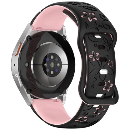 Two-color Flower Design Floral Engraved Silicone Strap 18/20/22mm, For Amazfit GTR, Huawei,Garmin Samsung Galaxy Watch 7 6 5 4