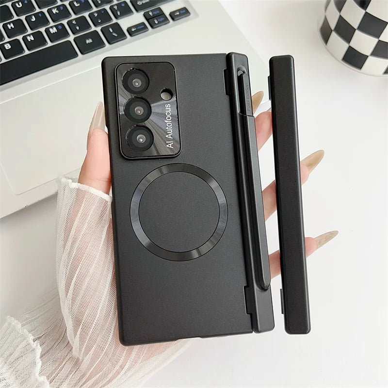 With Protector Glass For Samsung Galaxy Z Fold 7 6 5 4 3 TriFold Case Magnetic wireless charging Cover Shockproof Armor Film Pen