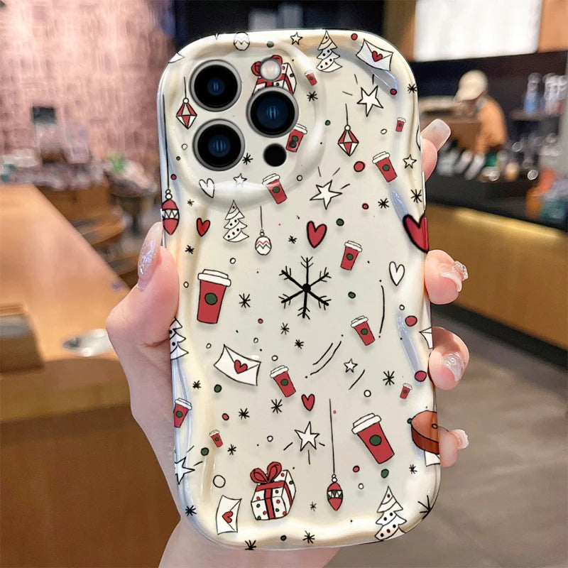 Santa Claus Wave Case for iPhone 16 15 14 Pro Max 13 12 Mini 11 XS X XR 8 7 Plus SE 2022 2020 Soft Shockproof Back Cover Funda