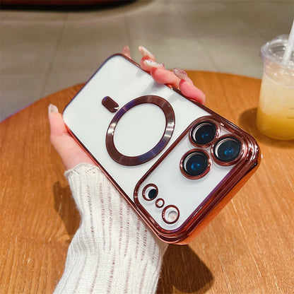Luxury Plating Clear Case For iPhone 17 Air 16 15 14 13 12 11 17 Pro Max Shockproof Transparent Magnetic For Magsafe Lens Cover