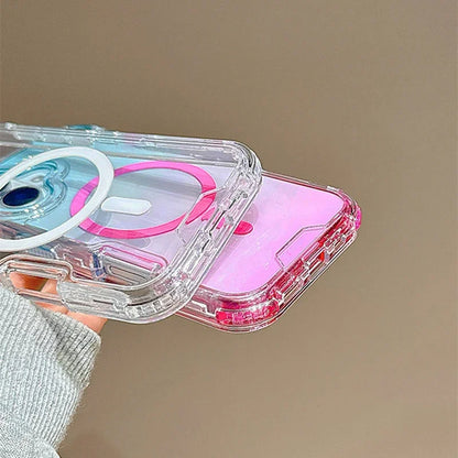 3 IN 1 Gradient Clear Magnetic Shockproof Case For iPhone 16 15 14 13 12 11 Pro Max Ultra Slim Anti Slip Wireless Charging Cover