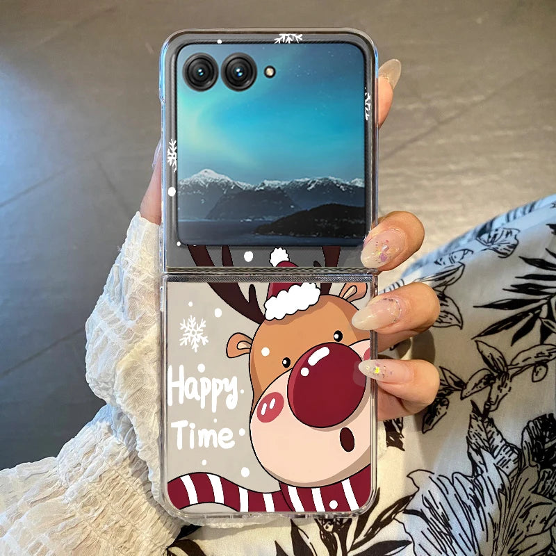 Christmas Phone Case For Motorola Razr 50 40 Ultra Razr 60 Ultra 50 40 Clear Hard PC Folding Shockproof Snowman Patterned Cover