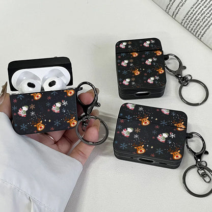 Christmas Reindeer Snowman Black Case for Apple AirPods 1/2, 3, 4, AirPods Pro2/Pro Wireless Bluetooth Earphone Protective Cover