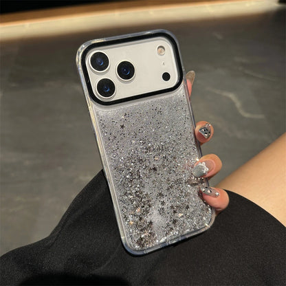 Glitter Quicksand Bling Phone Case for iPhone 17 Air 16 15 14 13 Pro Max Plus Shockproof Camera Bumper Shiny Silver Back Cover